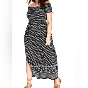 NWT- City Chic from Nordstrom smocked off the shoulder maxi dress, size 16